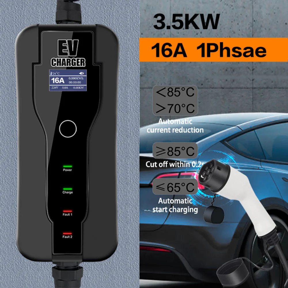 Carro portátil ev carregador veículo elétrico tipo 1 plug 16a 5m j1772 nível 2 evme controlle estações de carregamento para carro elétrico