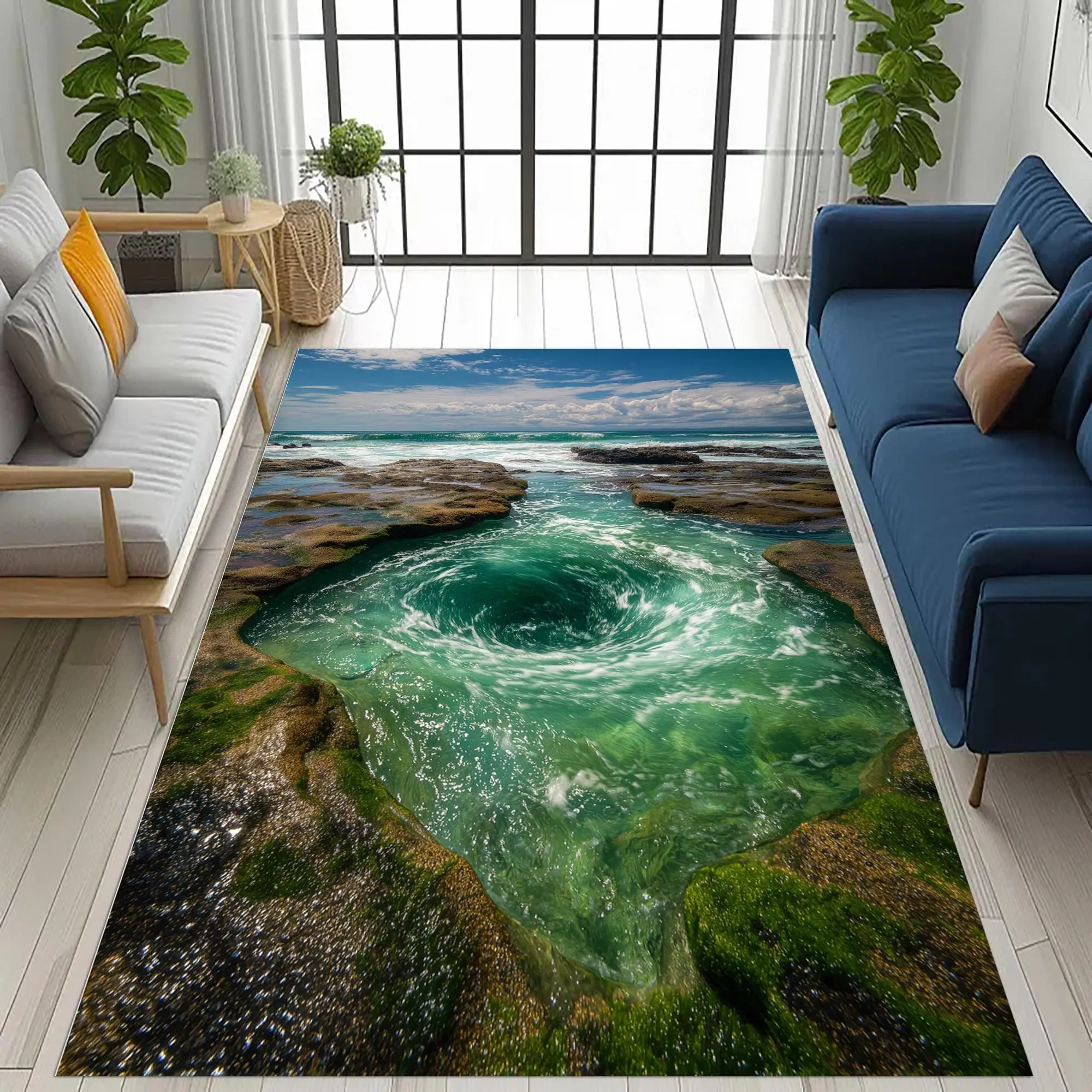 Cliff Strait Printed Carpet Seaside Crack 2D Printed Floor Mat Living Room Bedroom Entrance Decoration Carpet