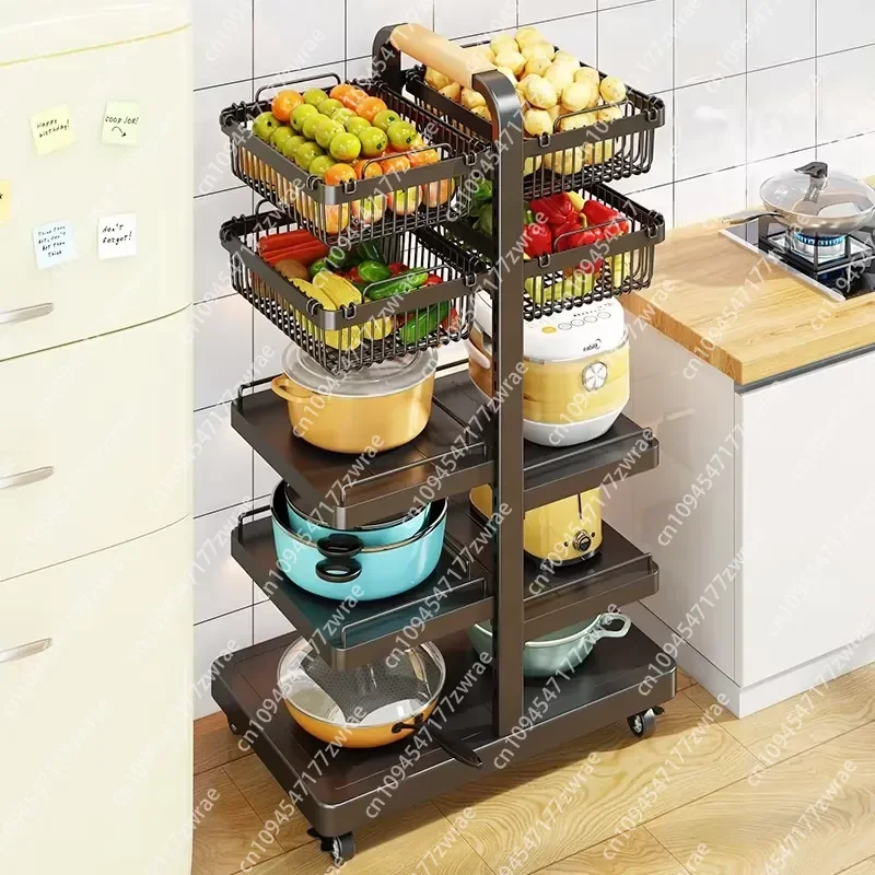 NEW 5-layer Eco-Friendly Metal Wire Kitchen Black Baskets Pan Pot Lid Shelf Organizer Storage Cart Fruit Vegetable Trolley