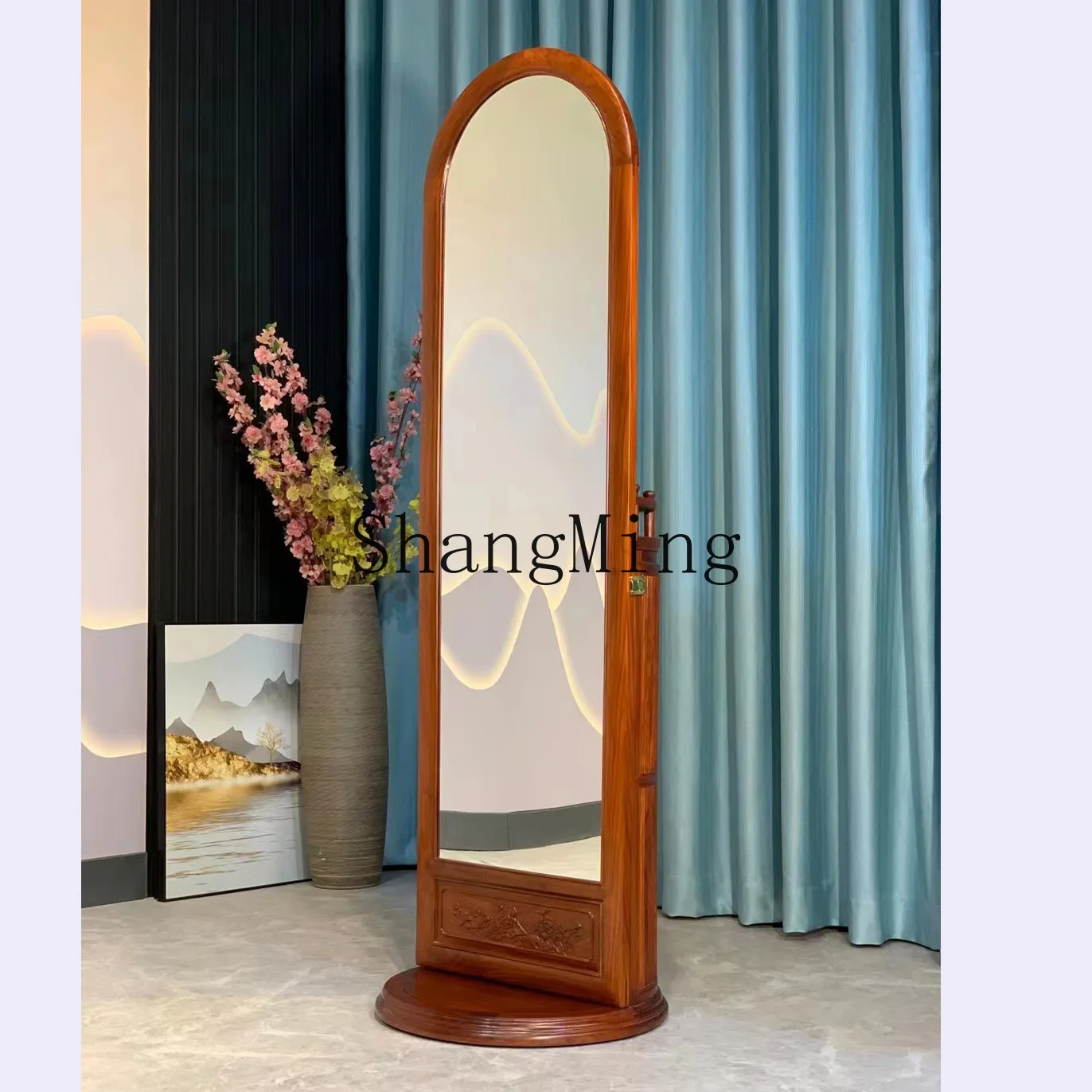 

FG red sandalwood mahogany solid wood rotating small apartment dresser Chinese full-length mirror floor-to-ceiling mirror