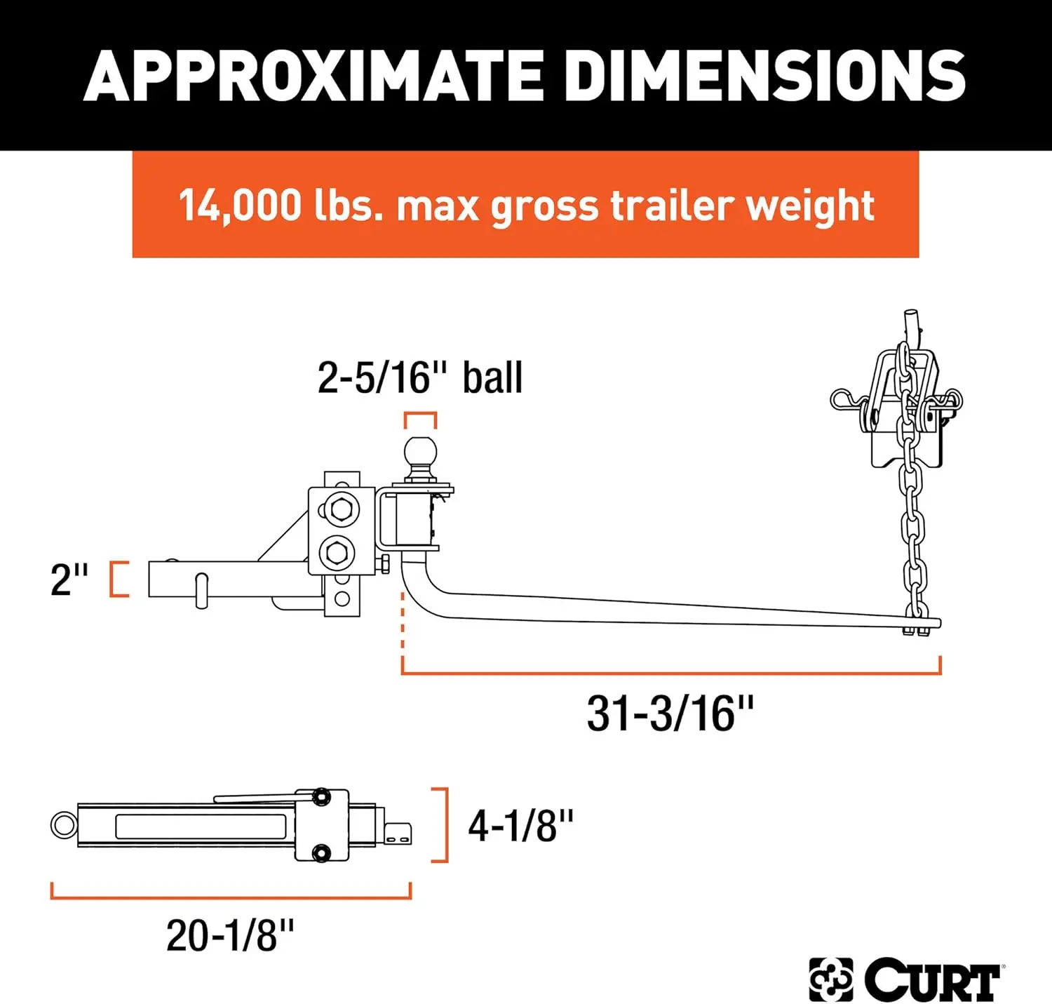 17063 Round Bar Weight Distribution Hitch with Integrated Lubrication and Sway Control, Up to 14K, 2-In Shank, 2-5/16-Inch