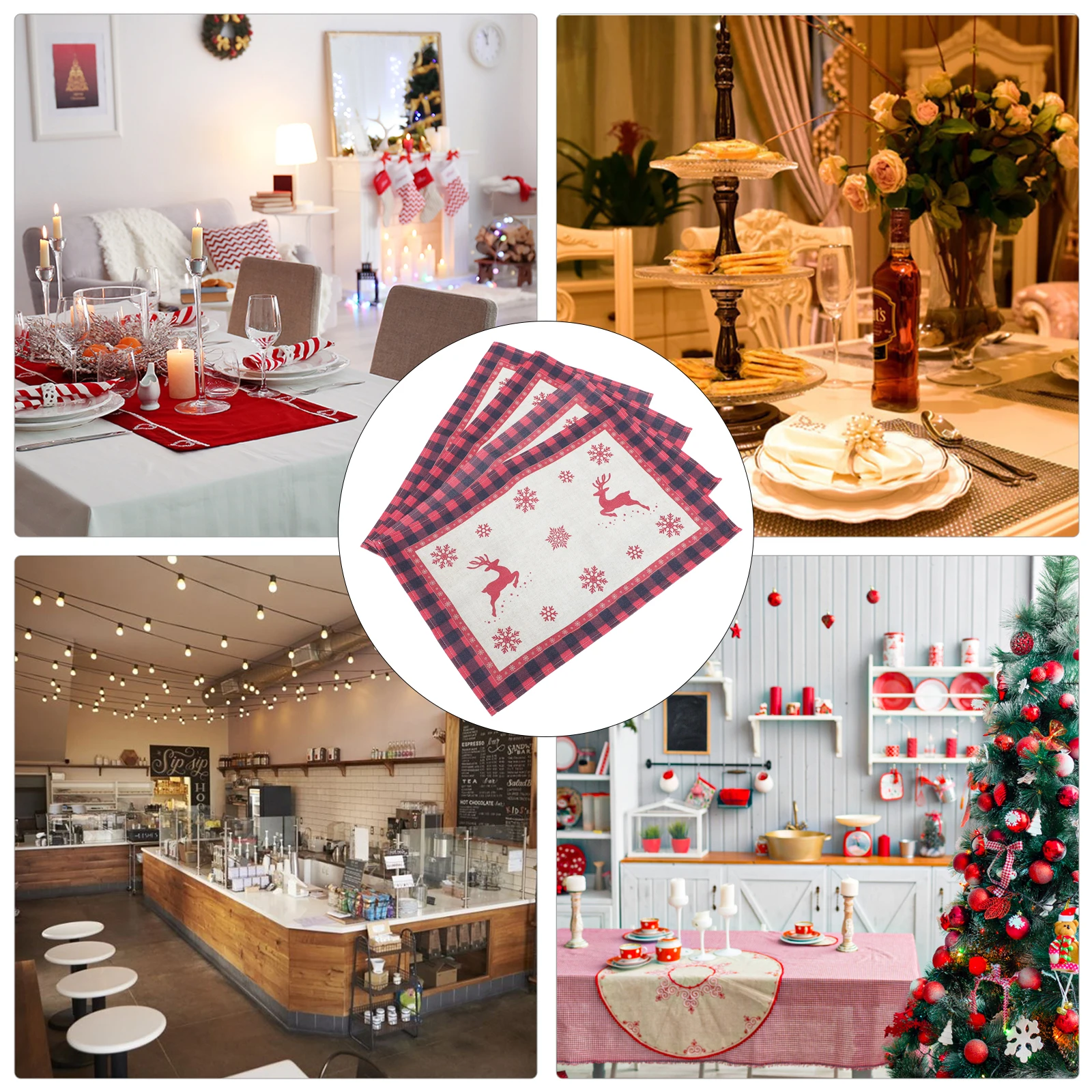 

4pcs Christmas Tree Table Mats Xmas Table Pad Holiday Restaurant Decor Dinner Mat Reusable Printed Design