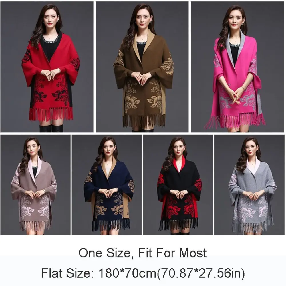 تقليد الكشمير التطريز وشاح شرابة مزدوجة الوجهين يمكن ارتداؤها شال طويل مهدب فاخر أنيق رشاقته