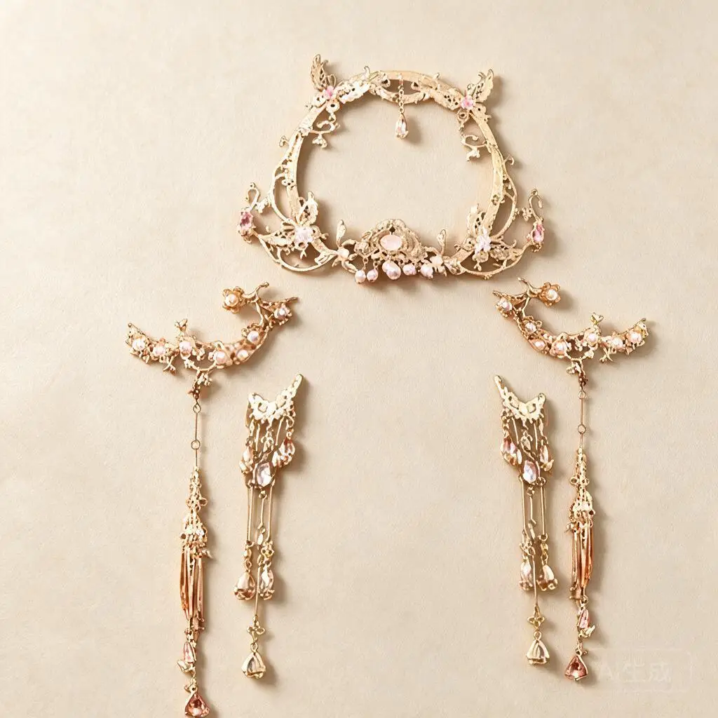 Chinese Traditional Dunhuang Apsaras Tang Style Hair Accessories Set Gold Butterfly Crown Tassel Hairpins Frontal Drop For Hanfu