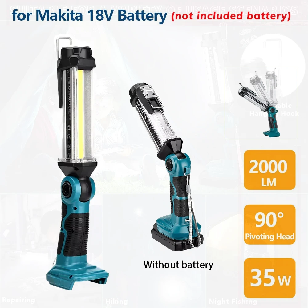 

Cordless Work Light With Hook For Makita 18V Li-ion Battery Flashlight Emergency Light With USB Portable Outdoor Flashlight