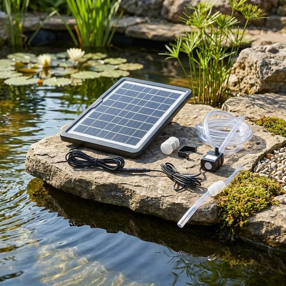 Garden Decoration Solar Water Pump Oxygen Distribution Pump Cable Length 150cm Double Outlet Pump Efficient Oxygen Pump