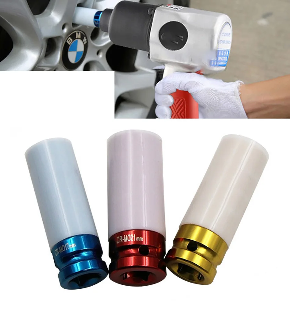 Manchon de Protection des pneus de couleur 3 pièces/boîte 17/19/21mm 1/2 ", jeu de douilles d'écrou de retrait de voiture murale, outil de Protection des contours de roues