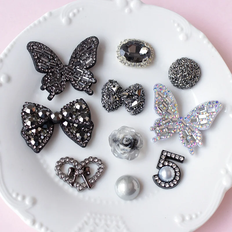 Resin Art Earrings Material - 10 шт., блестящая черная бабочка, бант,