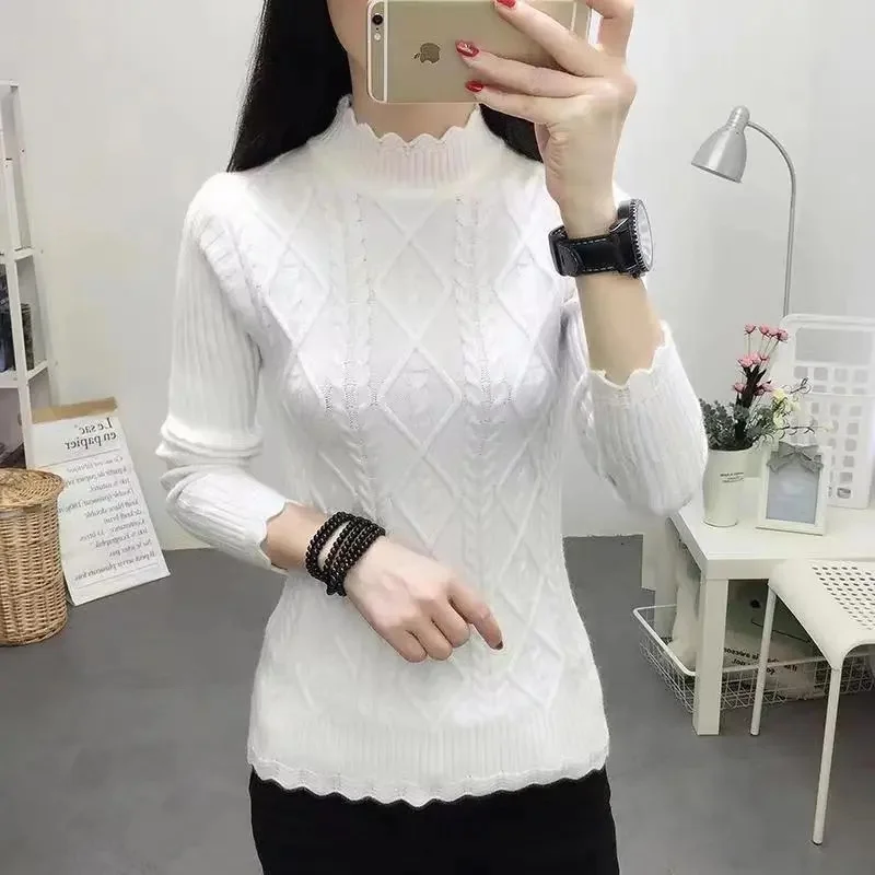 Merino Wool Cashmere Sweater Women\'s High Stacked Collar Pullover Long Sleeve Winter Knitted Sweater Warm High Quality Jumper