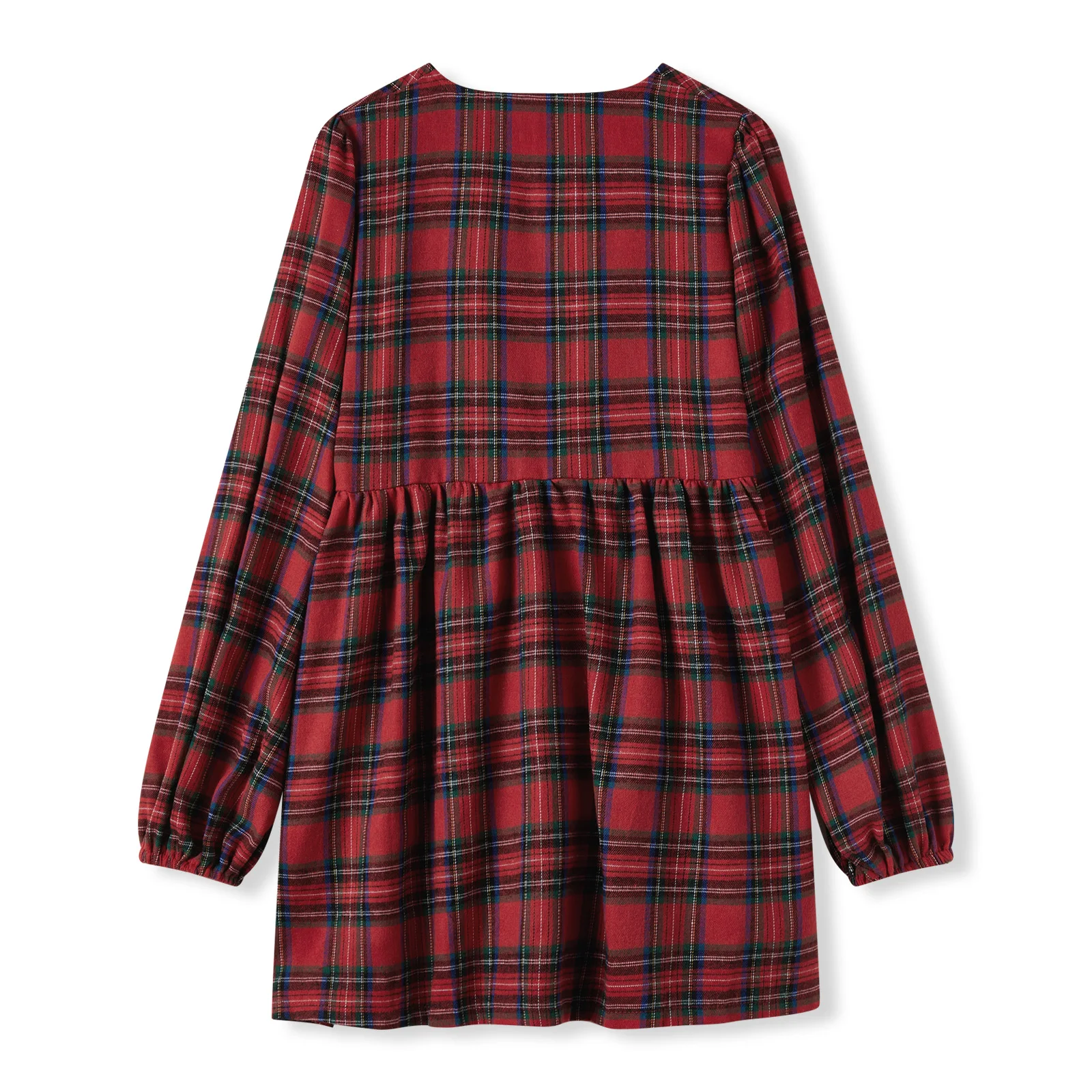 レディースレッドチェック柄蝶ネクタイクリスマスドレスフリルカジュアルベビードールミニドレス長袖パーティーフォトシュートシフトドレス