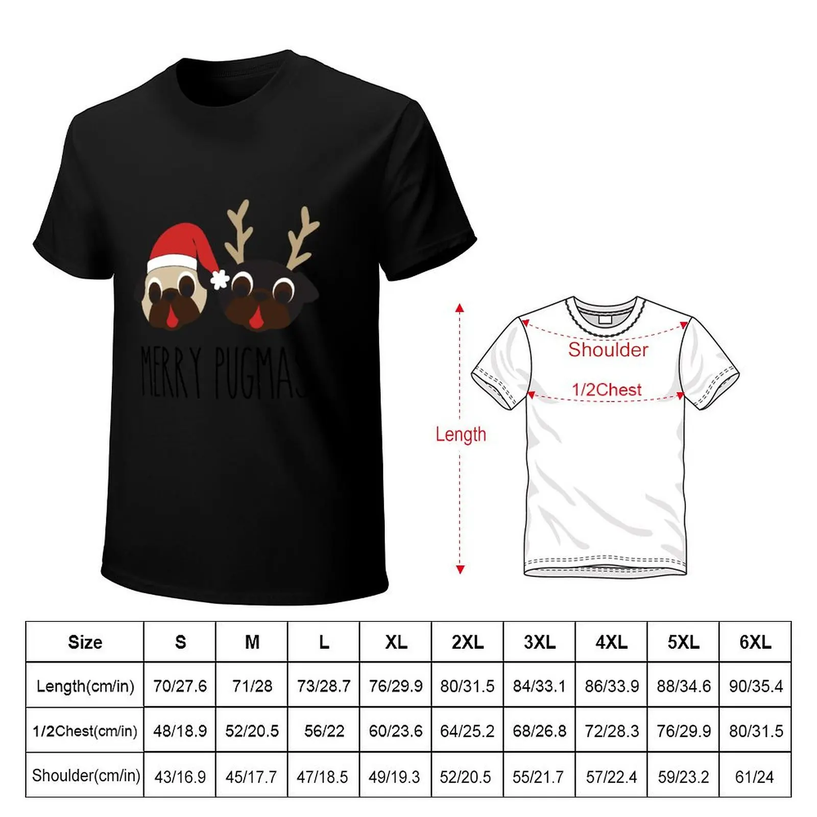 Merry Pugmas Santa & Reindeer Pugs Pattern 2 T-Shirt oversized graphic tee Aesthetic clothing mens clothing