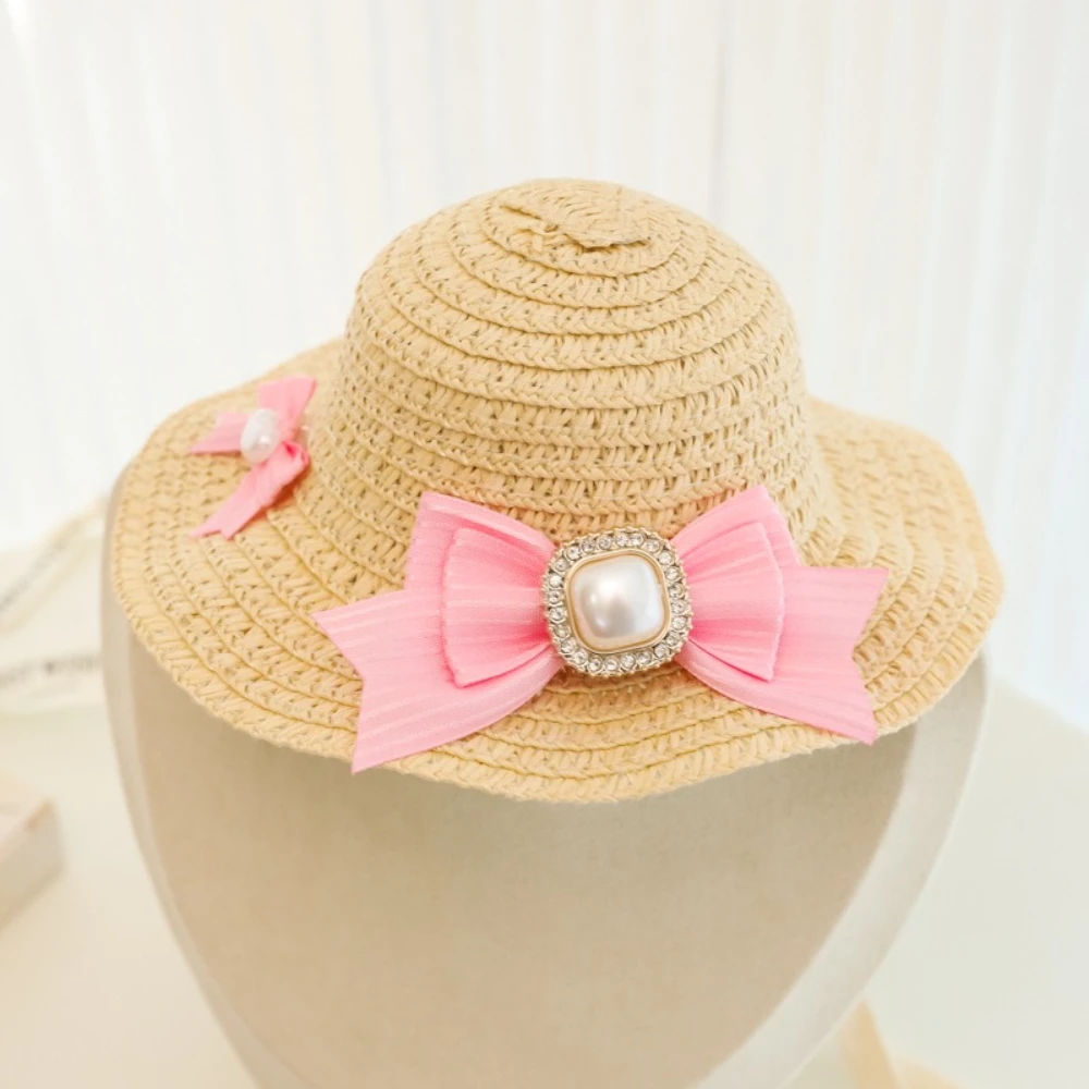 Sombrero de paja solar con lazo y corazón para gatitos y cachorros - imagen 5