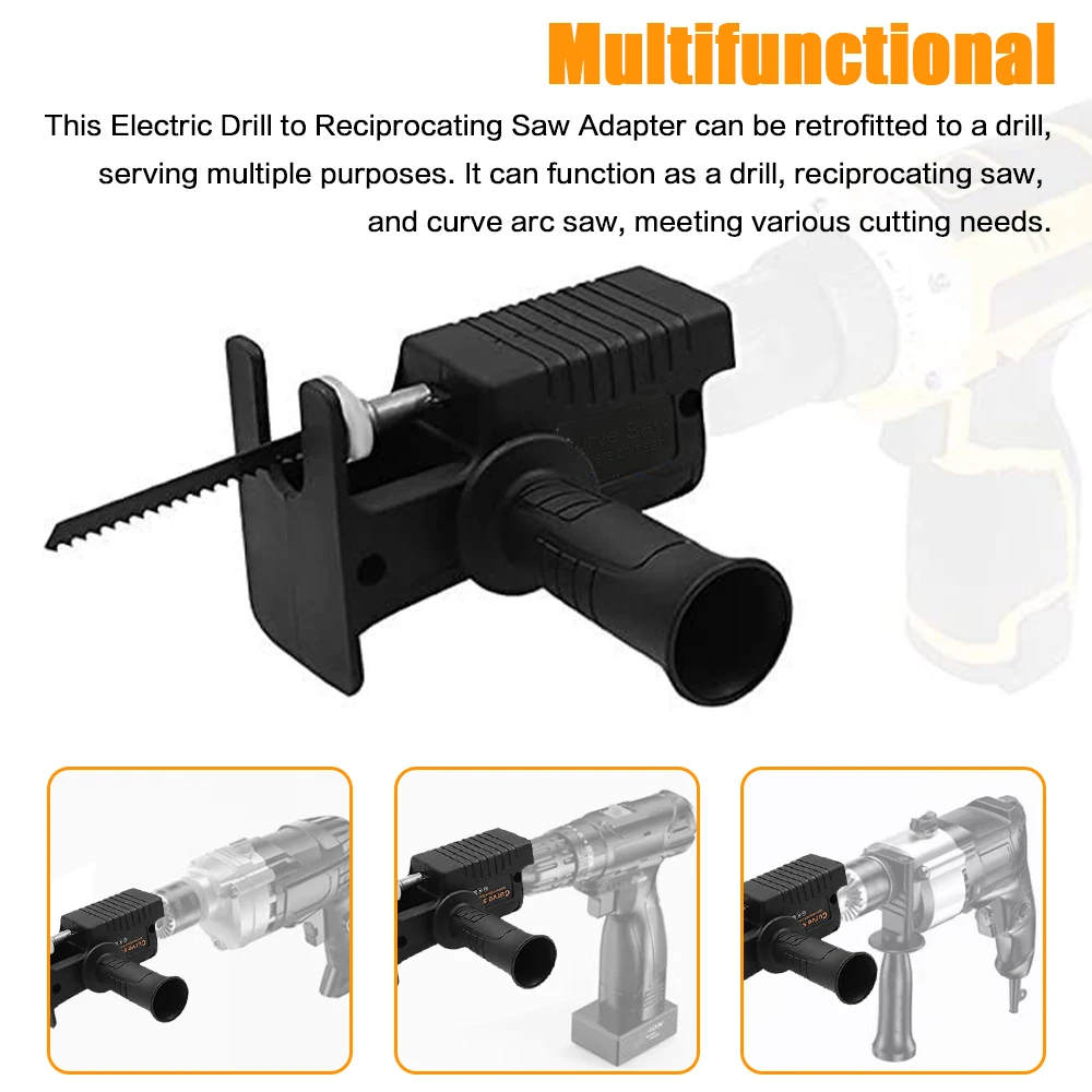 Portable Reciprocating Electric Saw Adapter Cordless Electric Drill Modified Tool Attachment with Saw Blades for Wood Metal Cut