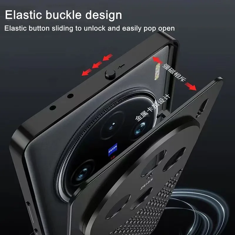 Premium Metal Hollow Heat Dissipation Holes Back Cover For VIVO X100 X100s Pro X 100 Ultra Spring Buckle Fall Prevention Case