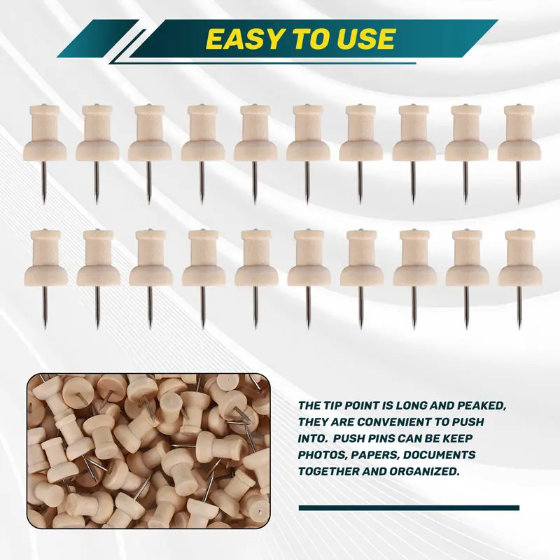 80Pcs H-Shape Wood Decorative Push Pins, Wood Head And Steel Needle Point Thumb Tacks For Photos, Maps And Cork Boards