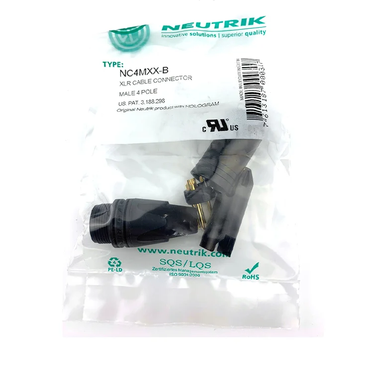 Neutrik NC4MXX-B XLR 4pin Cable Connector,Mic/Camera Audio Connector,4pin XLR Male Connector