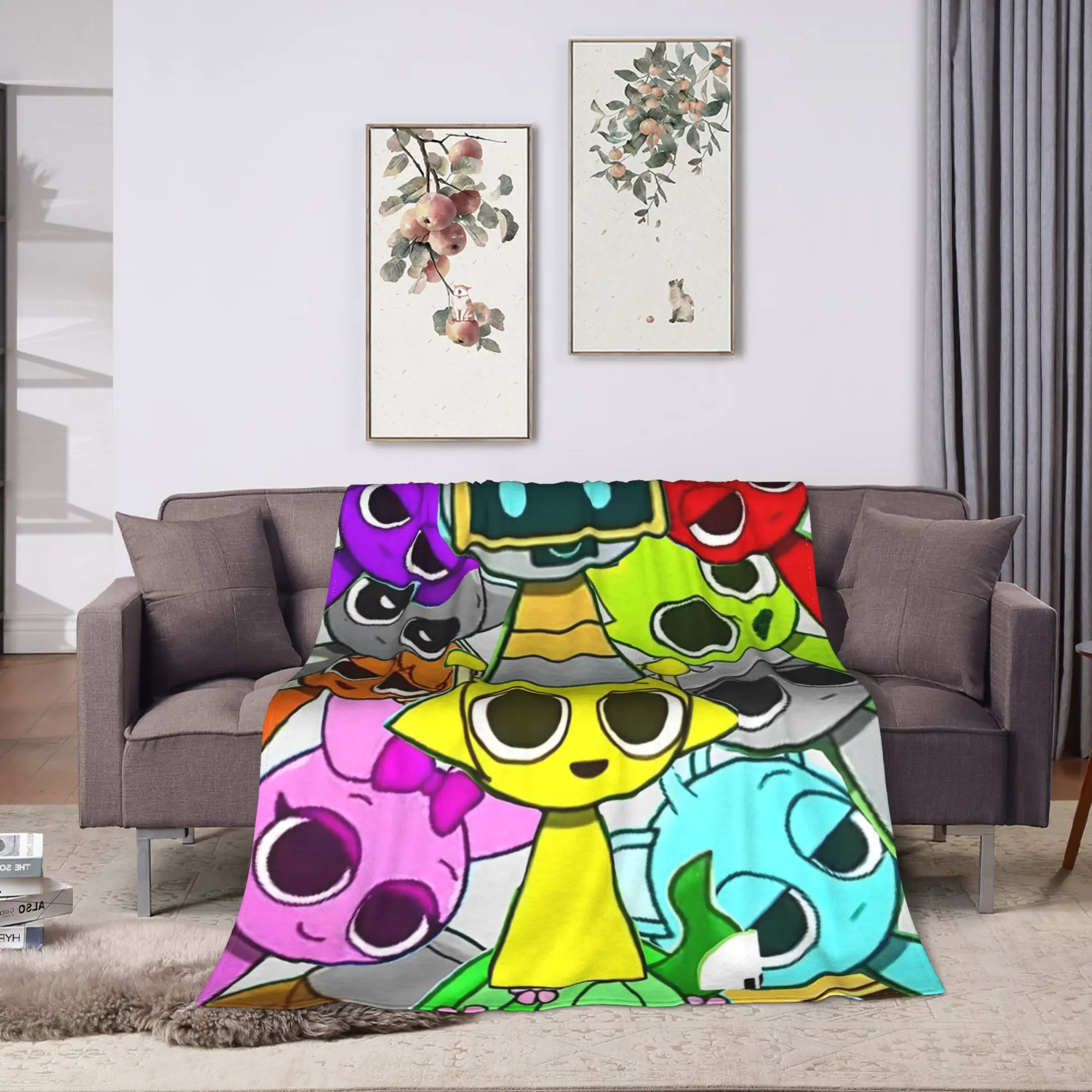 Sprunki Game Cartoon  Blanket  Decorative Flannel Throw Blanket For Living Room Super Warm Customized Quality Bedspread