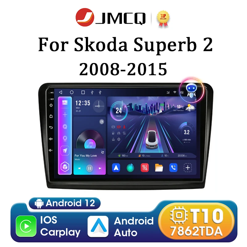 

Автомагнитола JMCQ, 2DIN, 10,1 дюйма, Android 12, для Skoda Superb 2 B6 2008-2015, 4G Carplay, мультимедийный видеоплеер, GPS-навигация
