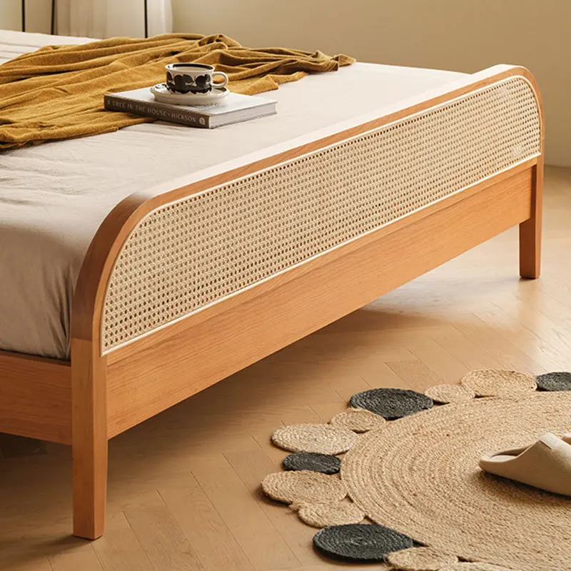 سرير الروطان الياباني القديم من خشب الكرز والأثاث الخشبي الصلب شقة صغيرة 1.5 متر 1.8 غرفة نوم رئيسية سرير مزدوج لحفلات الزفاف