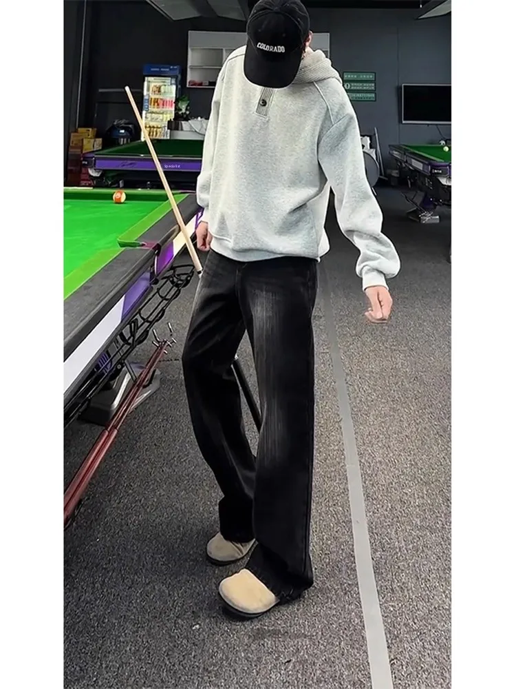 

Прямые джинсы из бамбукового волокна в американском стиле High Street в стиле ретро, мужские утягивающие брюки с высокой талией CleanFit