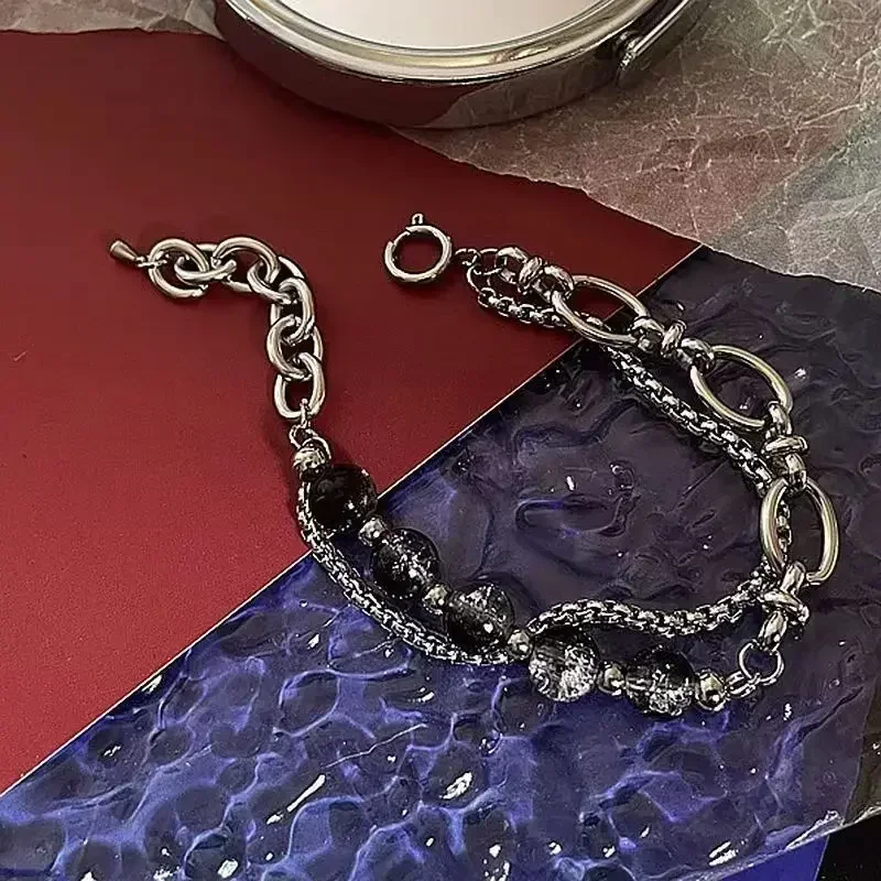 Mode Edelstahl Eis Rissige Perle Spleißen Armbänder für Männer Punk Stil Frauen Link Kette Layered Pulseras Schmuck