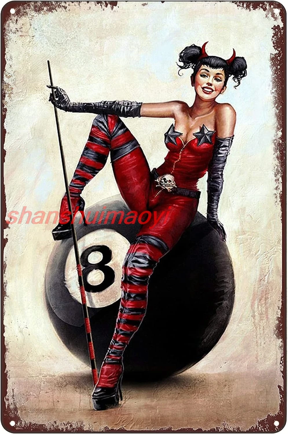 ALEXXO Vintage Metal Signs - Black Eight Billiard Ball Tin Sign Beauty Pinup Girl Poster Wall Art Decor for Home Bar Club C sign