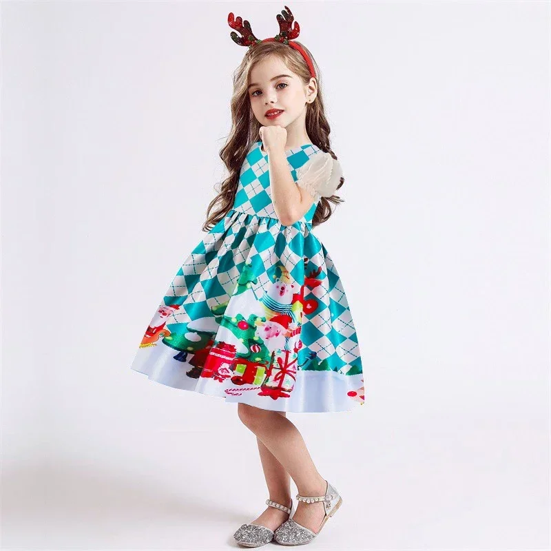 2024 Christmas Girls Party Dress Cute Santa Claus Snowman Girls Princess Cosplay Dress For 4-10 Years Carnival Costume Clothing