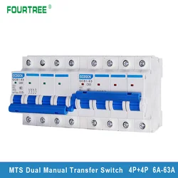 1PCS 4P+4P Manual Transfer Switch MTS Dual Power Mini Interlock Circuit Breaker 400V AC 6A-63A 50Hz ATS Dain Rail