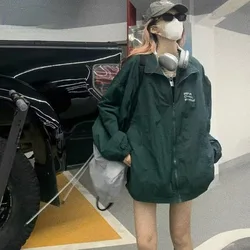 HOUZHOU Japanese Y2k Jacket Women Oversize Harajuku Streetwear Windbreaker Green Track Jackets Autumn Winter Korean Fashion