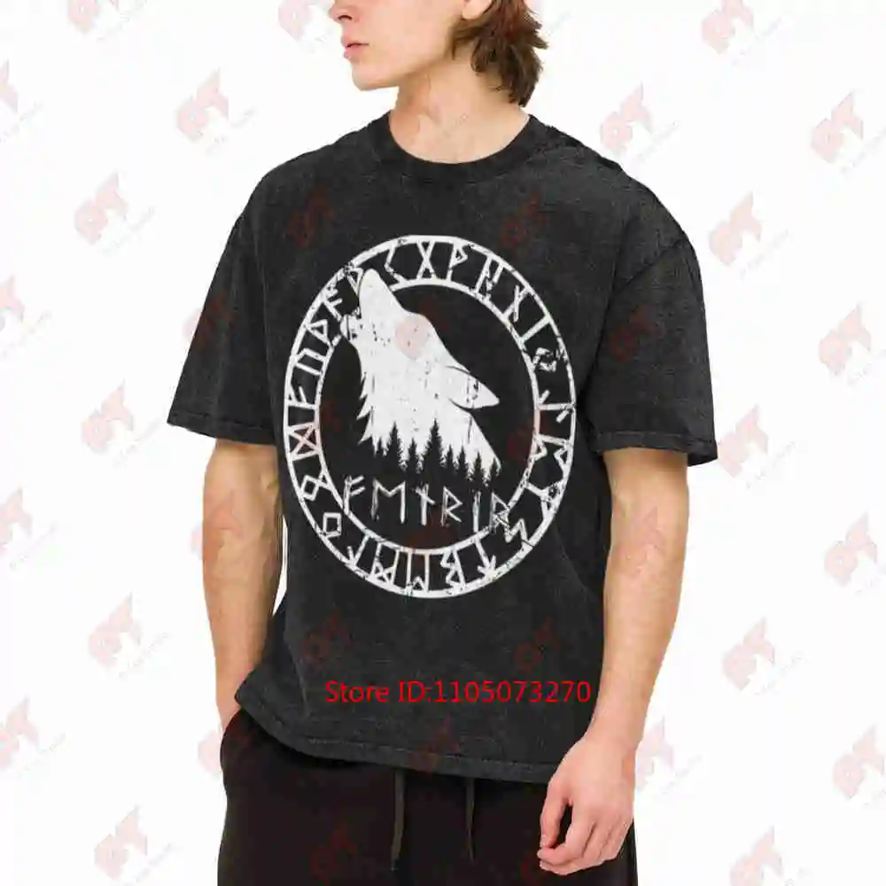 Schildmaiden Expresser Fenrir Wolf Runen Mystisches Wikinger Vintage Washed Tee Pure Cotton T-Shirt