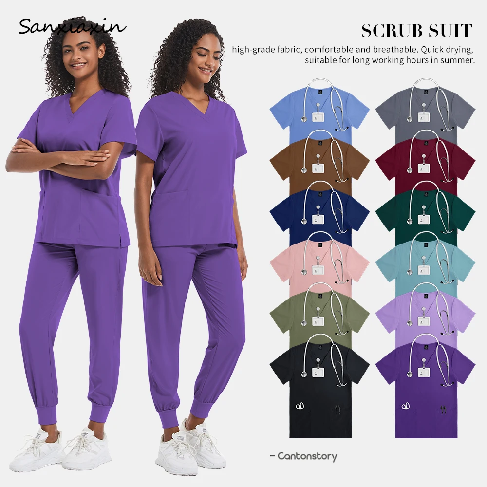 

Pet Clinic Doctor Scrubs Suits Women Beauty Salon Spa Uniforms Nursing Elastic Waist Pants Surgery Uniforms Medical Accessories