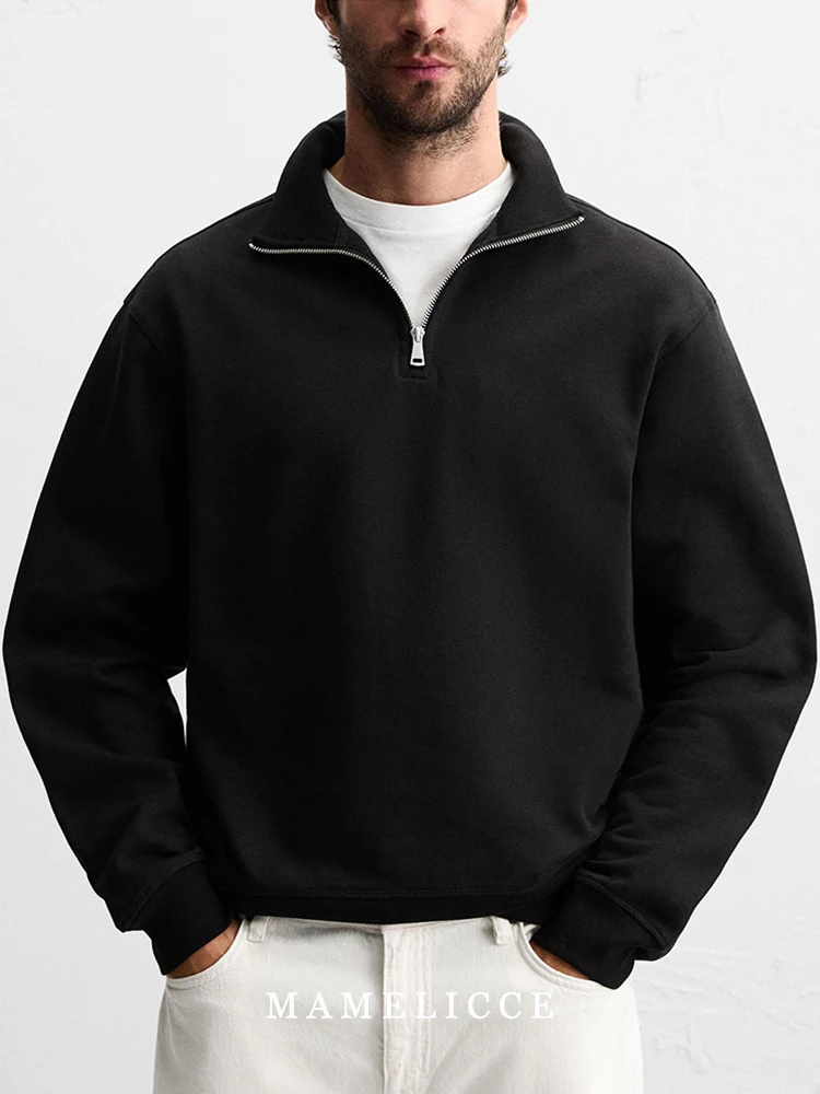 MAMELICCE Original design stand collar pullover Fleece-lined hoodie sweatshirt Hooded Half zip Men's clothing tops
