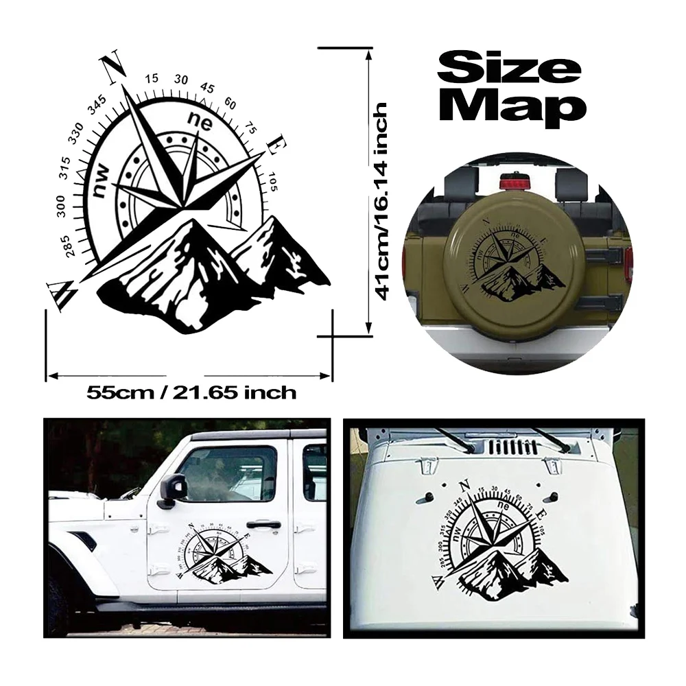 1Pcs Car Off-Road SUV Side Body Sticker Compass Mountain Decals Sticker for SUV Off-Road Jeep Waterproof ford