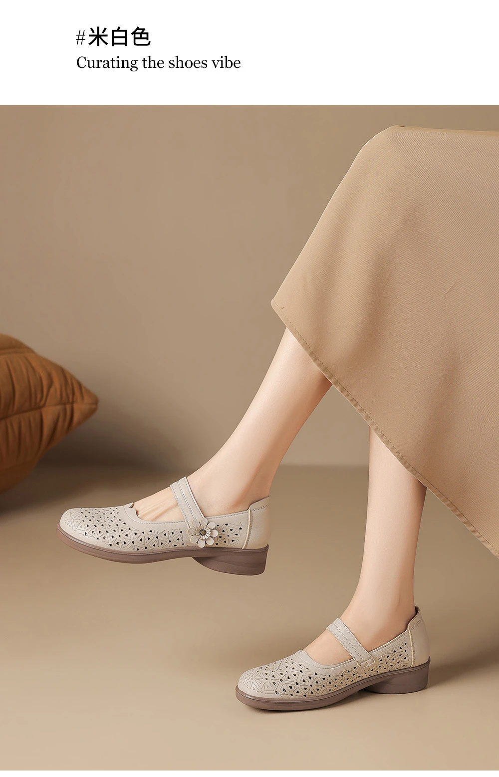 Mary Jane Schuhe in Übergröße 42 für Damen, atmungsaktive Mokassins mit Ausschnitten, florale Einriemen-Slipper mit niedrigem Absatz für lässiges Gehen – Detail 11