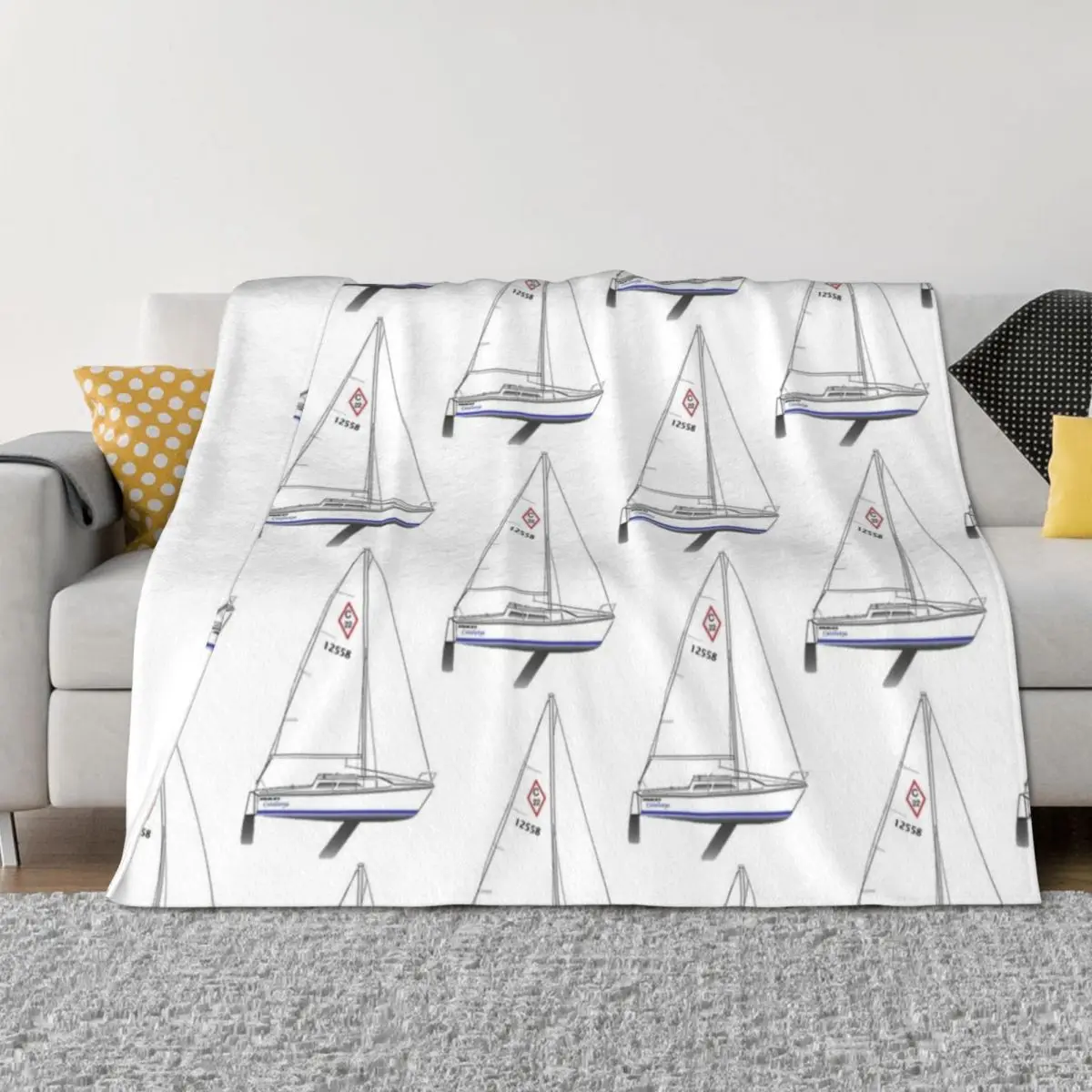 

Catalina 22 Sailboat Throw Blanket Nap Bed linens Soft Plush Plaid Winter beds Blankets