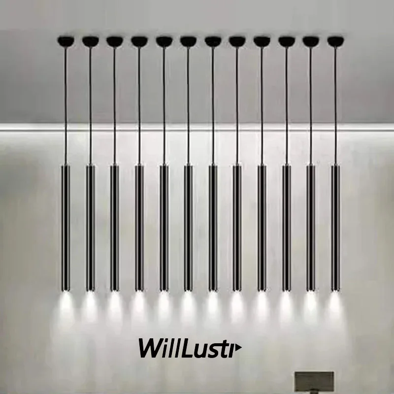 

Aluminum Pendant Lamp LED Suspension Ceiling Chandelier Cylinder Plafond Black Tube Pipe Minimalist Hanging Lighting