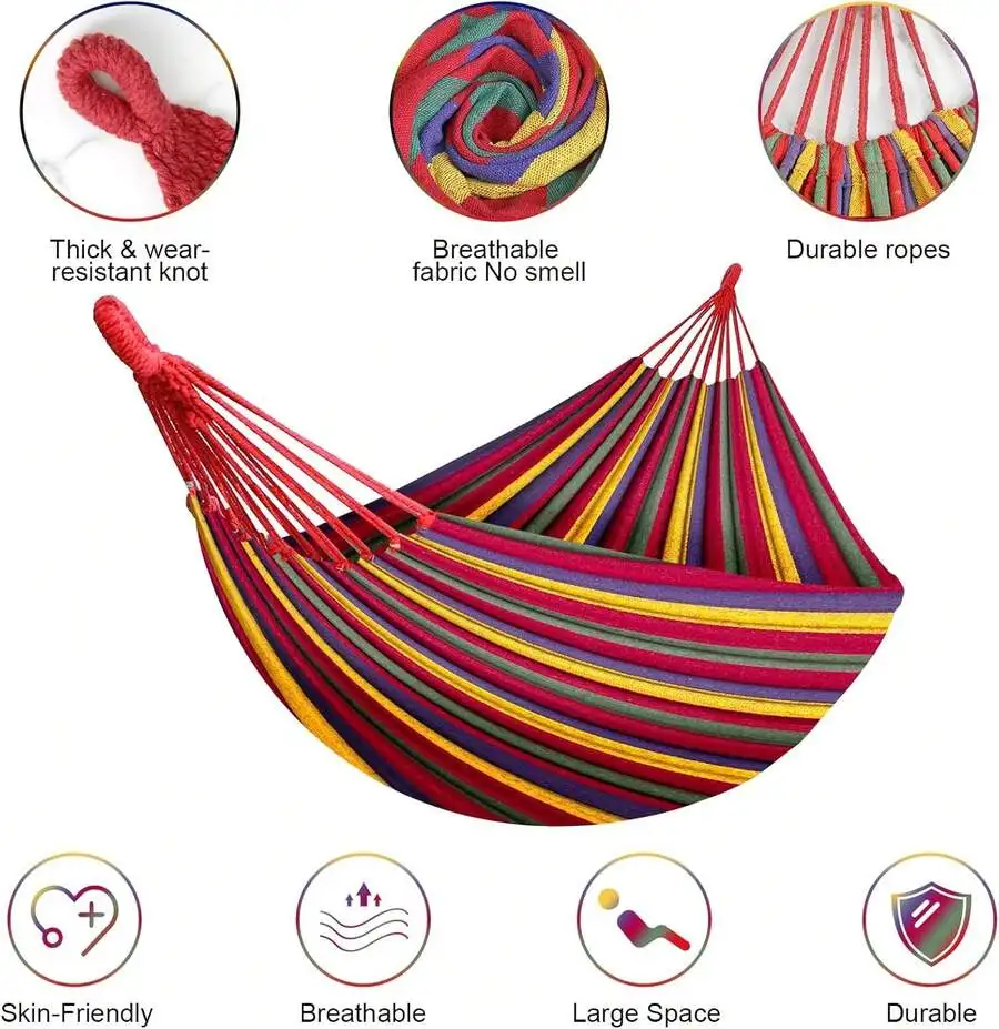 ‌Garden Cotton Upgraded Extra Large & Wide Hammock - Durable Comfortable Fabric With Tree Straps, 660lbs Heavy-Duty Support, Por