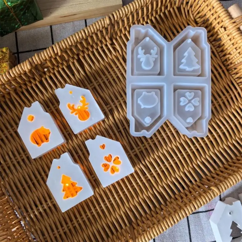 F19B House Holders Mold for Epoxy Casting Mini Christmas Houses Silicone Mold