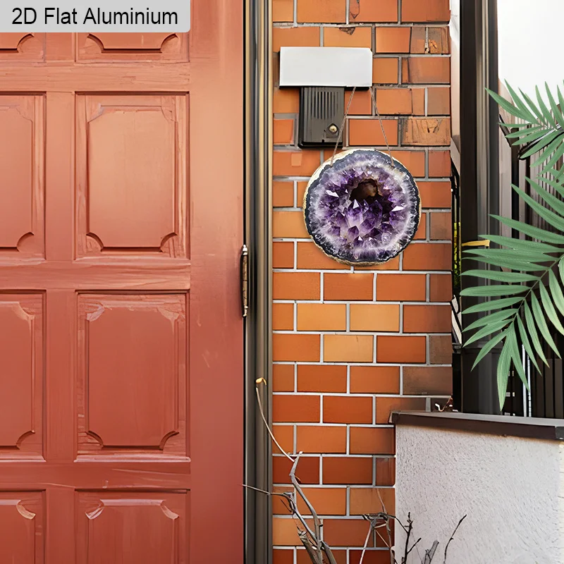 2D Flach, 1 Stück 8-Zoll Runde Aluminium Vintage Lila Achat-Scheibe mit Musterdesign Wandkunst-Schild, Tiefes Lila & Schwarze Maserung, Heimdekoration – Detail 7