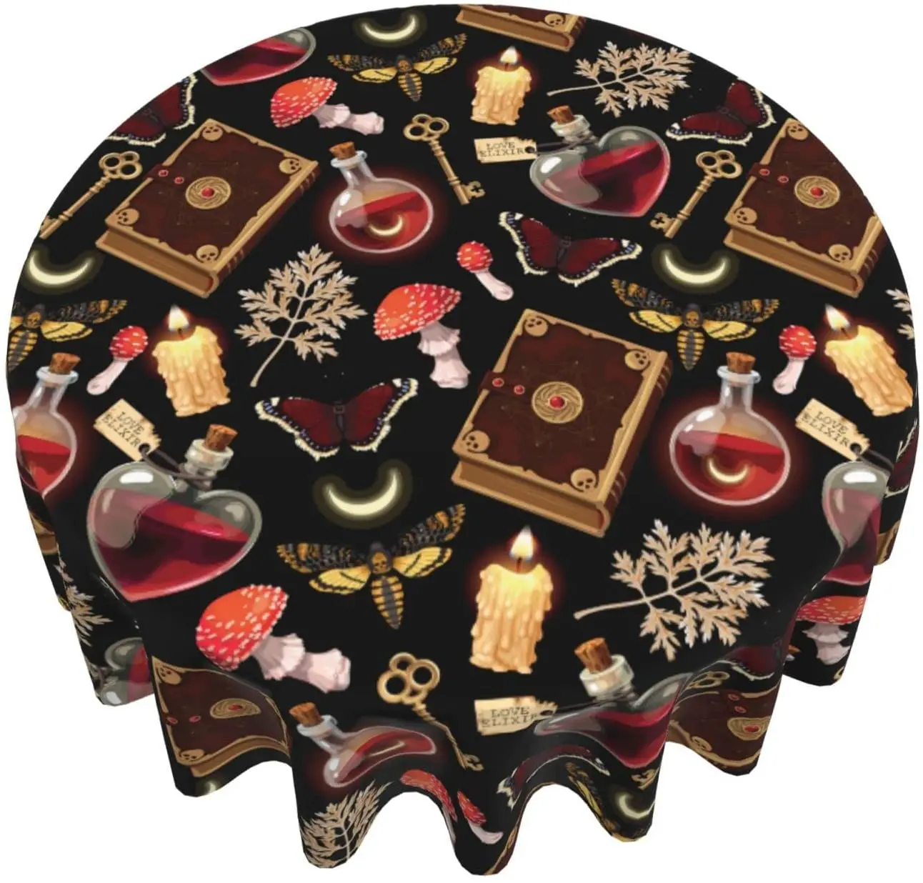 Gothic Butterfly Mushroom Magic Round Table Cover Polyester Stain and Wrinkle Resistant Table Cloth for Kitchen Dining Coffee