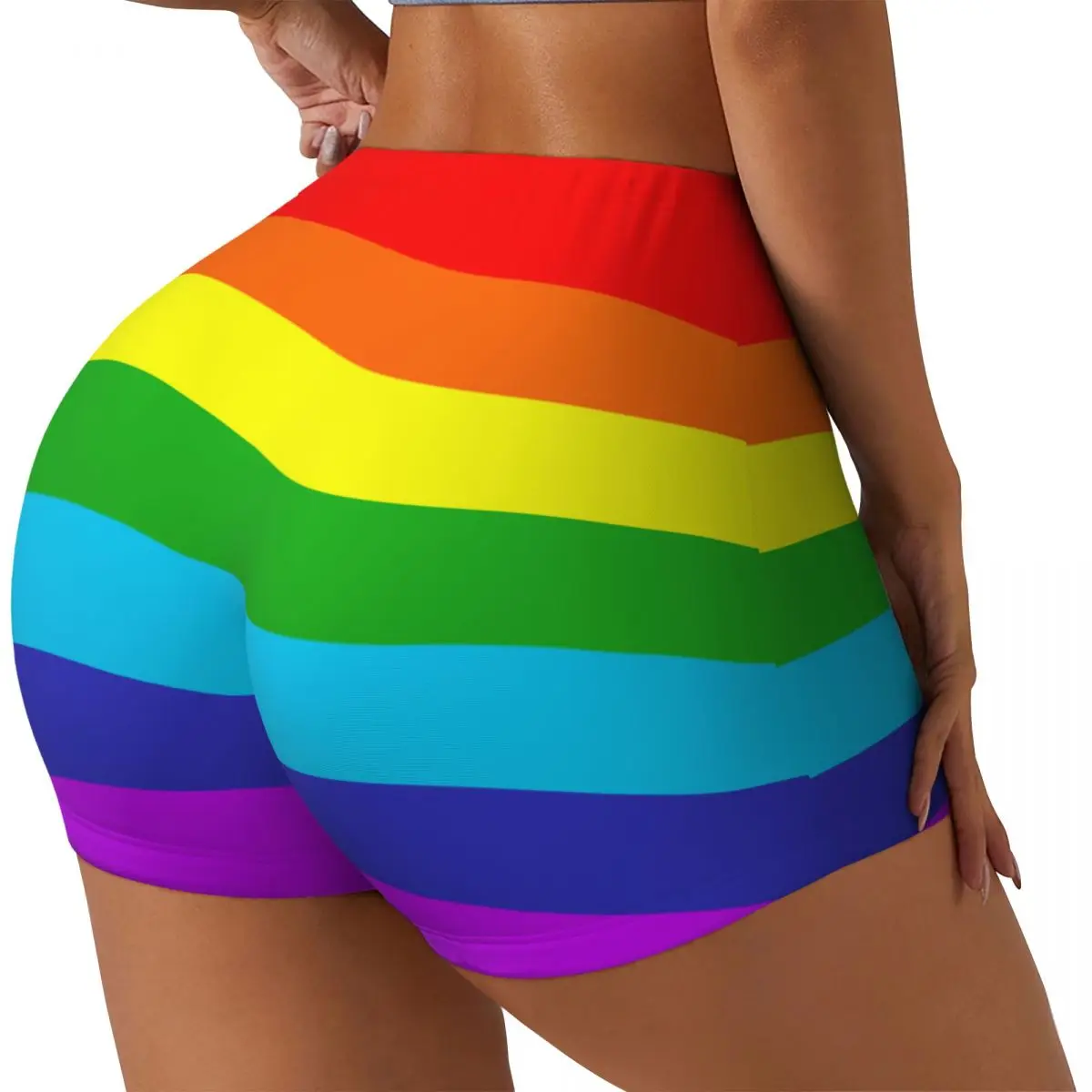 Women's Yoga Shorts Classic Rainbow Flag Style Scrunch Booty Butt Lifting Comfort Fitness Gym