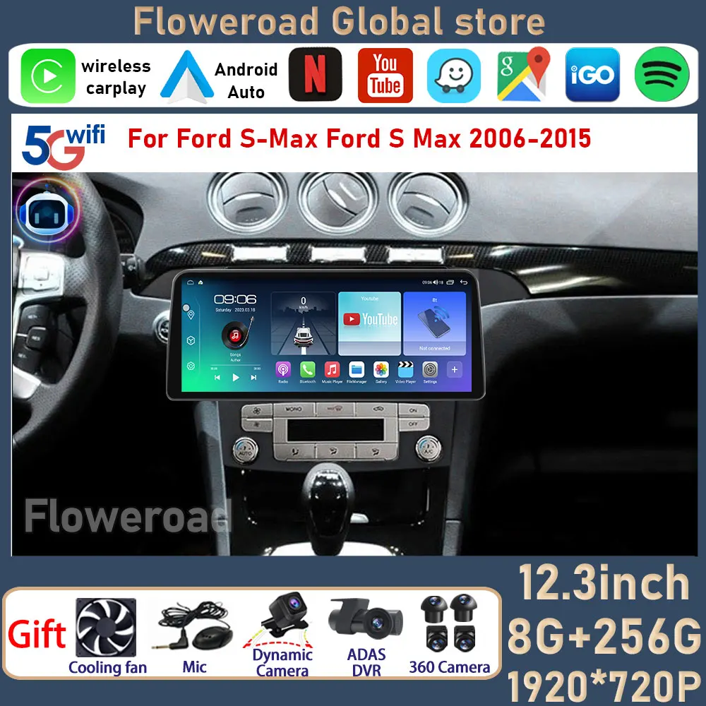 12.3inch Android For Ford S Max S-MAX 2007 2008 2009 2010 2011 2012 2013 2014 2015 Car GPS Navigation Radio Player 2din 4G LTE