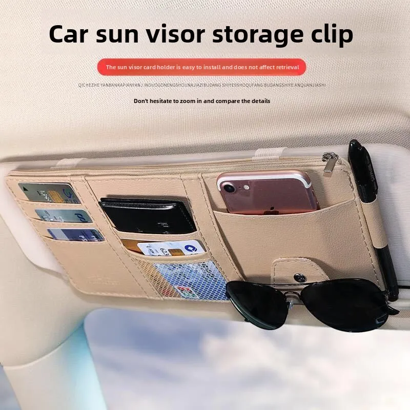 Car Sun Visor Bill Pen Business Card Holder Storage Box Sunglasses Clip Cards Holder Portable Ticket Card Stowing Tidying Pocket