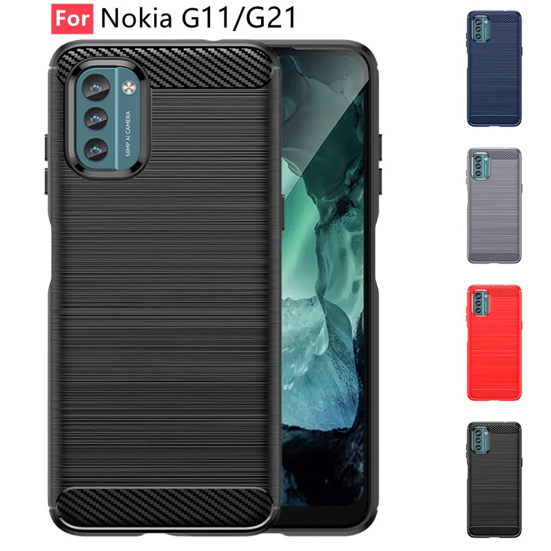 Casing untuk Nokia G11 Sampul untuk Nokia G11 Casing Ponsel Serat Karbon Bumper TPU Lunak Tahan Benturan untuk Nokia G 11 21 G11 G21 Fundas