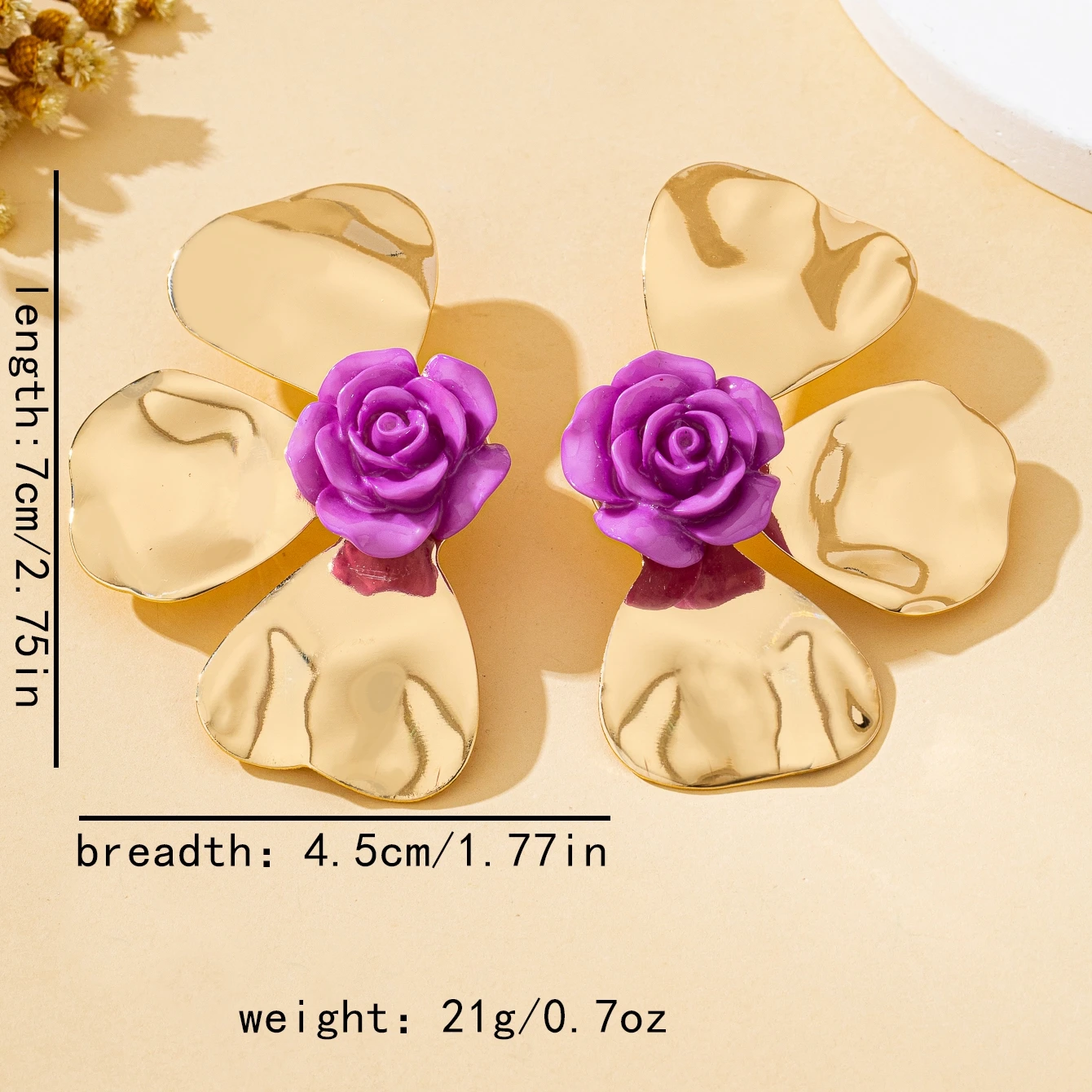 زوج من الأقراط النسائية، بتلات زهور ستيريو مبالغ فيها، أقراط ومجوهرات على طراز العطلة الجميلة، مناسبة للارتداء اليومي والعطلات