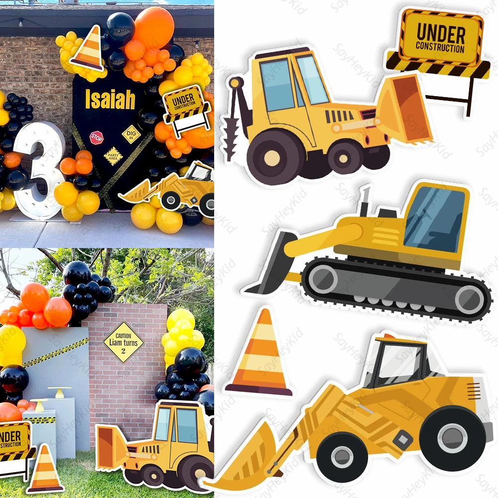 18/36 inch Construction Vehicles Decor KT Board Excavator Truck Theme Boys 1st Birthday Baby Shower Party Decor Backdrop