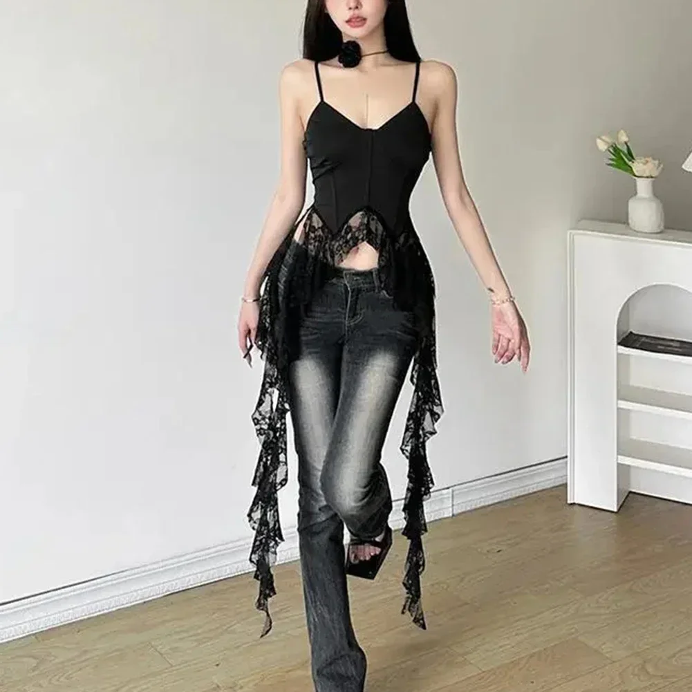 Ropa gótica de verano a la moda para mujer, Top de diseño Irregular, Top gótico ajustado para uso diario, Top sin mangas