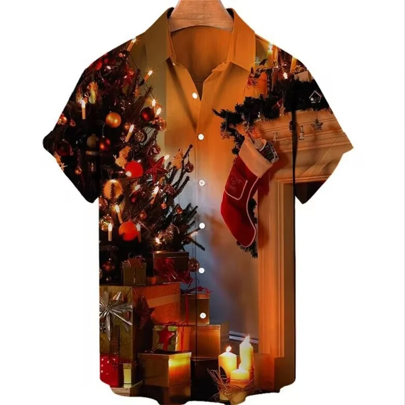2024 Christmas casual shirt men's short sleeve shirt Shang Hawaiian Party Summer street style beachwear tops clothing