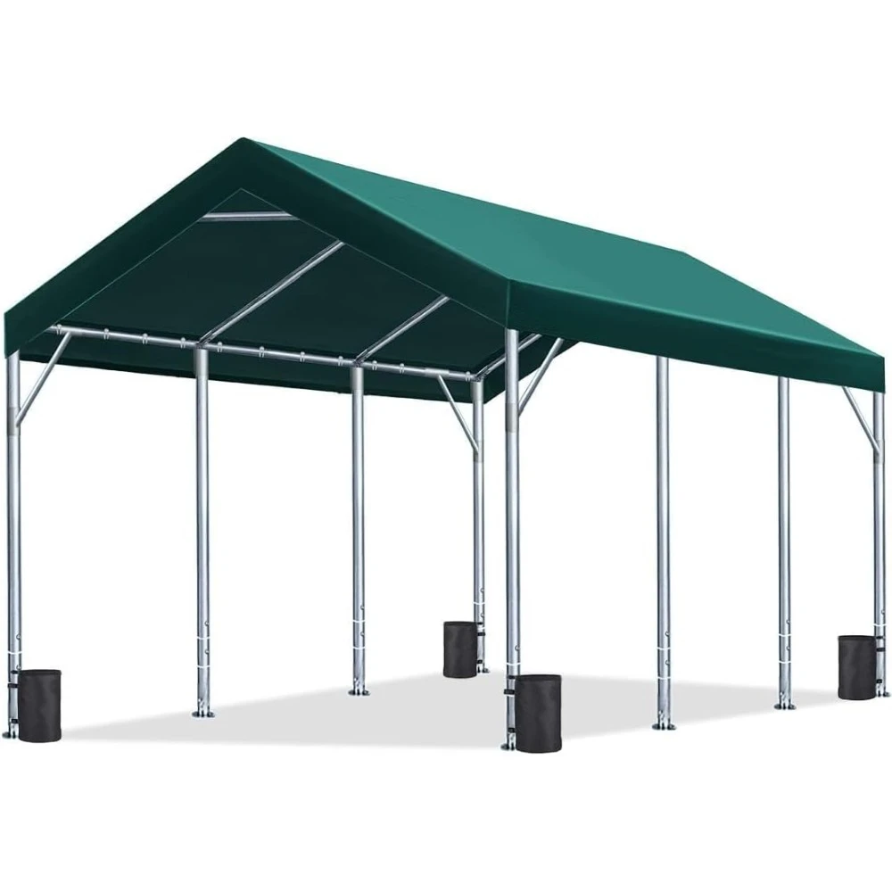 12x20 ft Canopy Garage Heavy Duty Carport Car Boat Shelter Party Tent, Adjustable Peak Height from 9.5ft to 11ft , Green