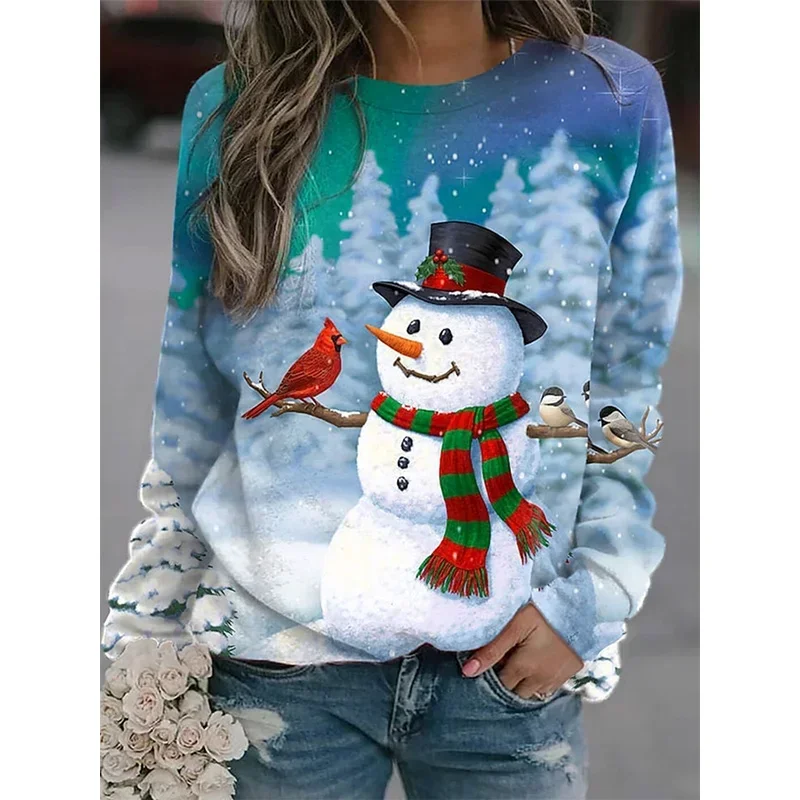 Christmas Hoodies Snowman 3D Print Sweatshirts Women Long Sleeve Y2k Hoodie Streetwear Oversized Pullovers Tops Woman Clothing